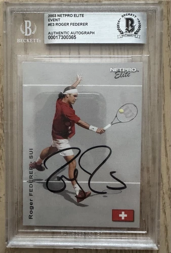 ROGER FEDERER AUTO SIGNED 2003 NETPRO EVENT EDITION ROOKIE BECKETT SLABBED GOAT