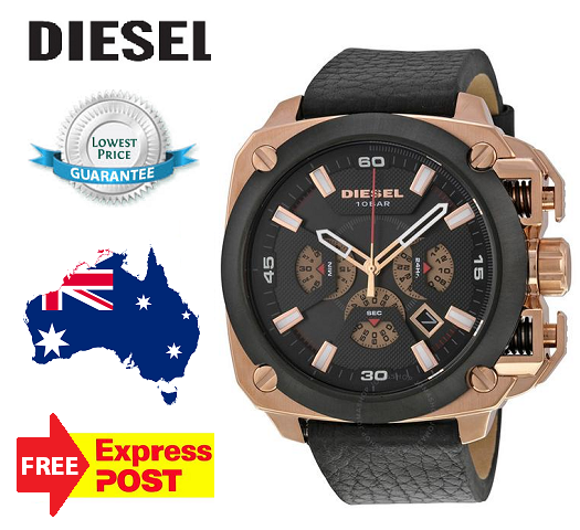 DESIGNER Watch Diesel BAMF Black Leather Rose Chronograph DZ7346