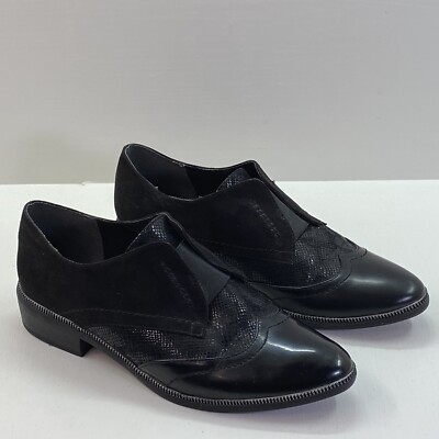 Tamaris Women's Size 38 US Black Leather Cap Toe Oxford Slip On Mixed  Media