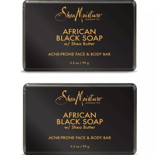 Shea Moisture African Black Soap Facial & Body Acne Bar Soap 3.5 oz (Pack of 2) - Picture 1 of 1