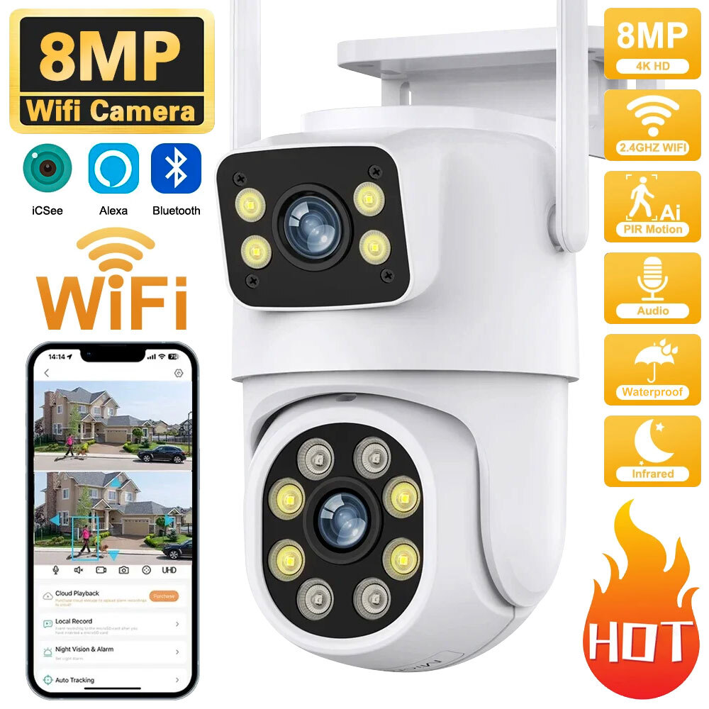 4K Dual Lens Dual Screen PTZ IP Camera Outdoor HD Ai Human Detection Security