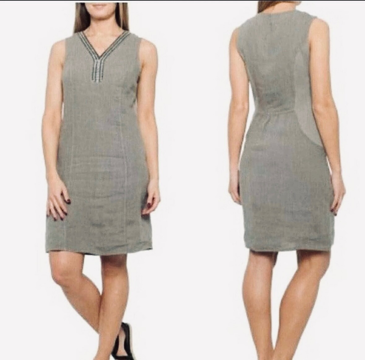 Lina Tomei 100% Linen Women's Dress Made in Italy Embellished Neck