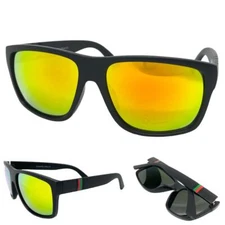 Men Classic Elegant Trendy Stylish Modern Wrap SUN GLASSES Black Frame Gold Lens