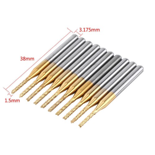 10pcs 1.5mm Cutting Edge End Mill CNC PCB Engraving Bit Tungsten Coating 1/8" - Afbeelding 7 van 7