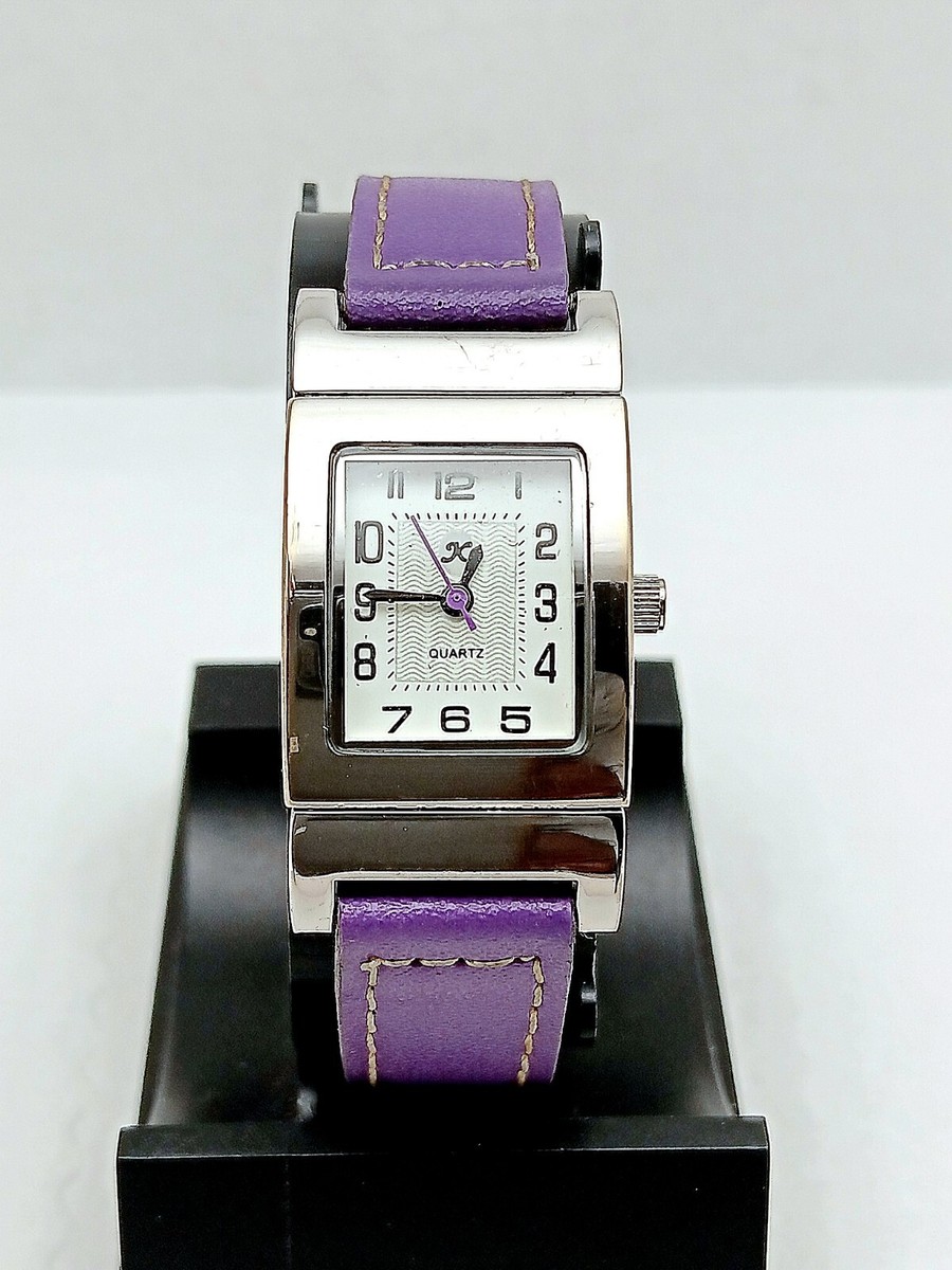 Vtg Bonetto Lucite Watch Women 32mm Purple‎ Tone  Open Cuff  Battery 6.25\
