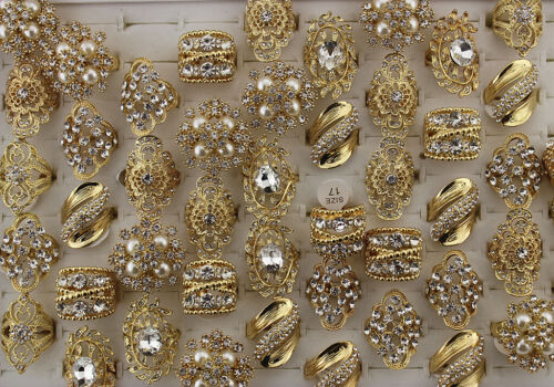 Prisionero de acuerdo a Mojado Venta por mayor lotes 32 un. Oro p joyas Rhinestone claro mixta ANILLOS DE  FIESTA de señora | eBay