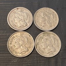 (Lot Of 4) 3 Cent Nickels - 1866, 1867, 1868, 1872 - Civil War Era