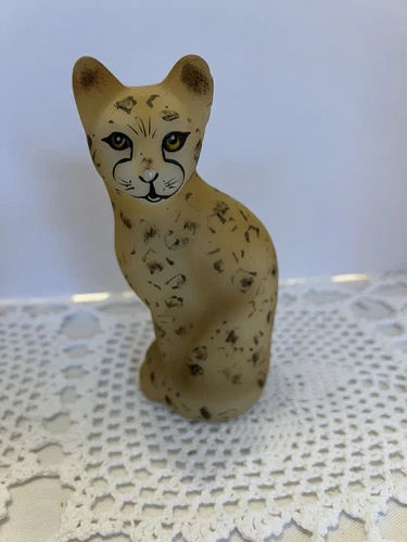 Fenton Leopard Cat Cheetah Opal Satin 5" Hand Painted M. Young