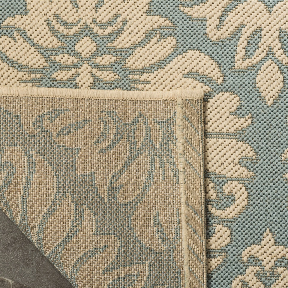 Linden Collection 4' x 6' Aqua/Crema LND135K Damasco Ogee Interior/Exterior No... Foto 4 de 4