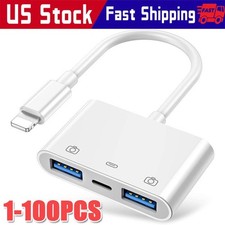 For iPhone to dual USB 3.0 Camera OTG Adapter with Charging Port for iPad lot