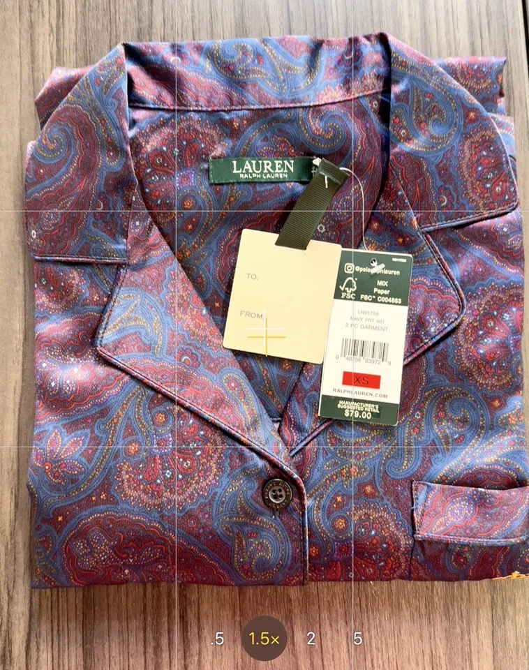 Conjunto de pijama de satén de cachemira con cuello muesca Lauren by Ralph Lauren para mujer Foto 2 de 2