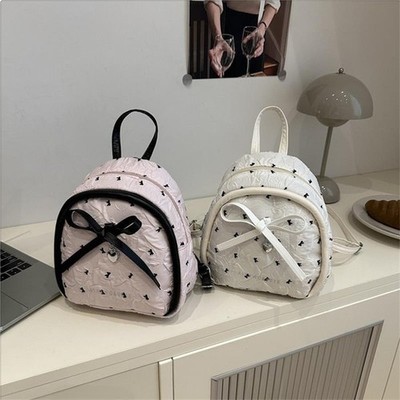 Sweet College Style Bow Print Backpack Trendy Women Girly Student Schoolbag Gift
