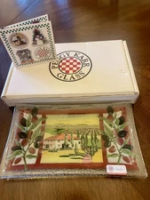 PEGGY KARR PLATE - Art Glass Tuscan Villa Landscape 6” x 10”