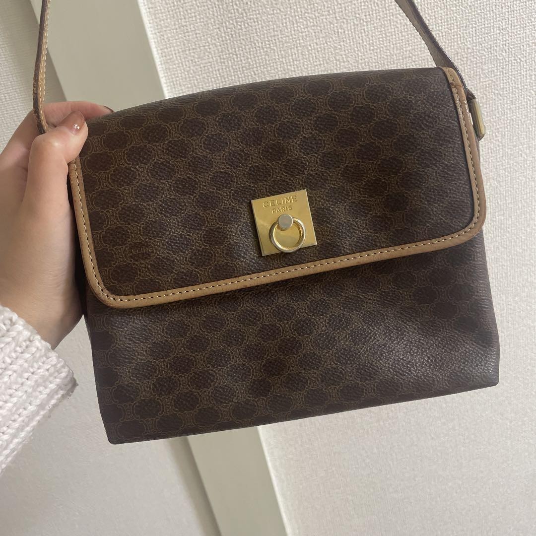 CELINE Brown Leather Shoulder Bag Unused Classic Purse