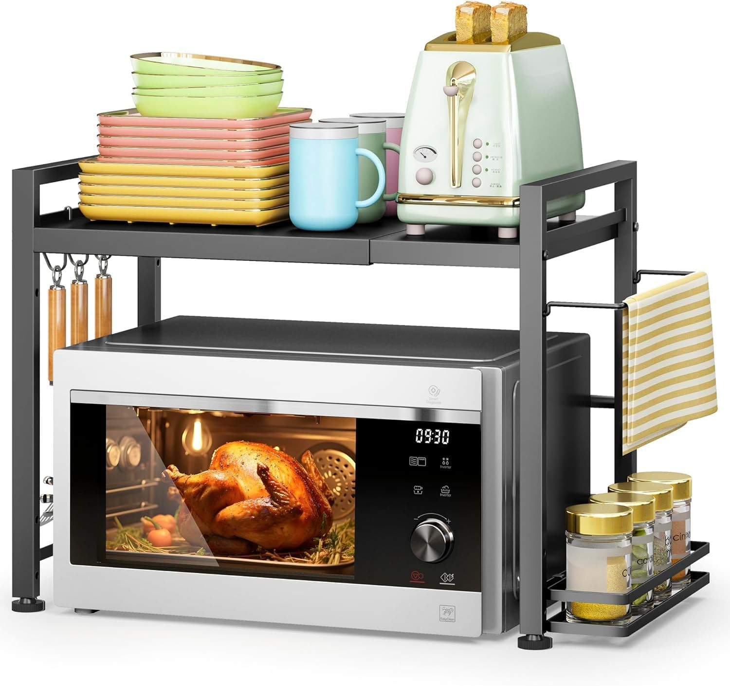 Microwave Oven Rack, Expandable Microwave Stand Countertop Kitchen Utensils Tabl