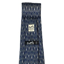 Hermes Men's Tie Equestrian Rope Knots Blue/Silver Silk 694 OA 4" W 56.75" L 