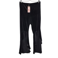 nwt shein curve black flare leg pants size 0XL crushed velvet ruffle leg