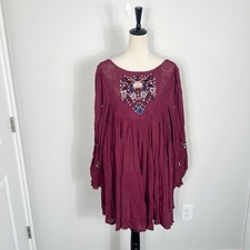 Free People Women's Embroidered Mohave Moya Mini Dress Plum Fall Boho Medium