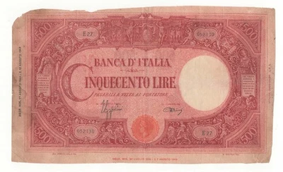 500 LIRE GRANDE C ( B.I ) DECR 01 - 08 - 1944 REPUBBLICA SOCIALE ITALIANA - Bild 1 von 2