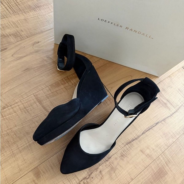 Loeffler Randall Jules Black Suede Ankle Strap Wedge Pumps - Women