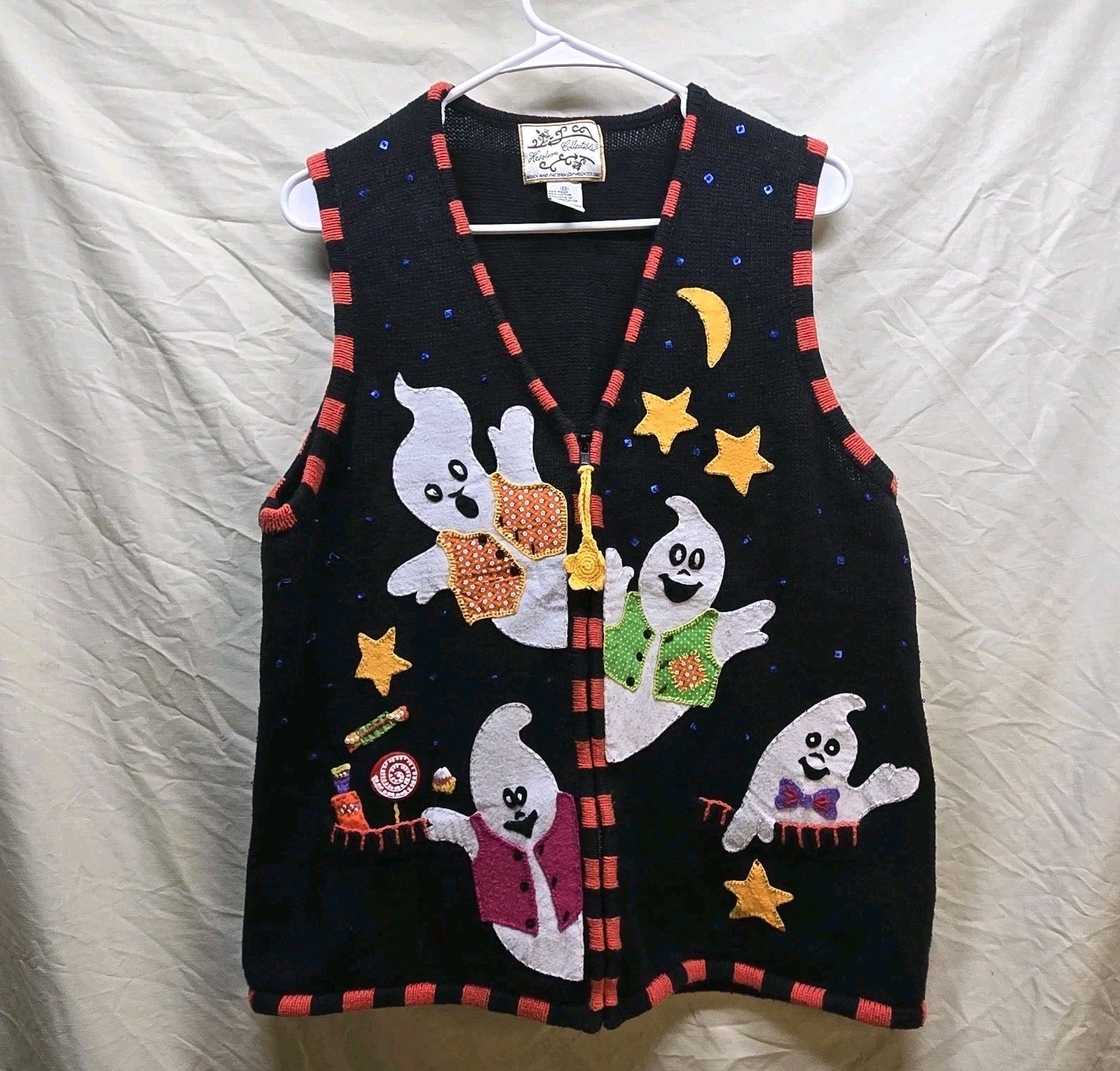 Vintage Heirloom Collectibles Halloween Ghost Knitted Vest Women's Size Medium