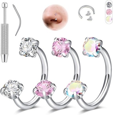 Nasenpiercing Set 18G Hufeisen 6-8 mm CZ Ringe chirurgischer Stahl gold & silber