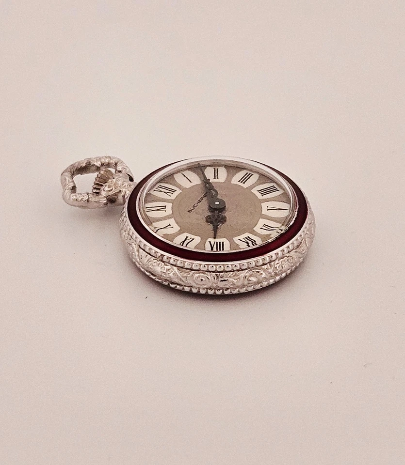 Burcherer Swiss made vintage floral enamel silver tone 25mm pocket watch - Image 2 of 4