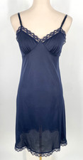 Vintage 60s Deena womens size 34 Nylon Lace Trim Night Lingerie Slip Dress navy