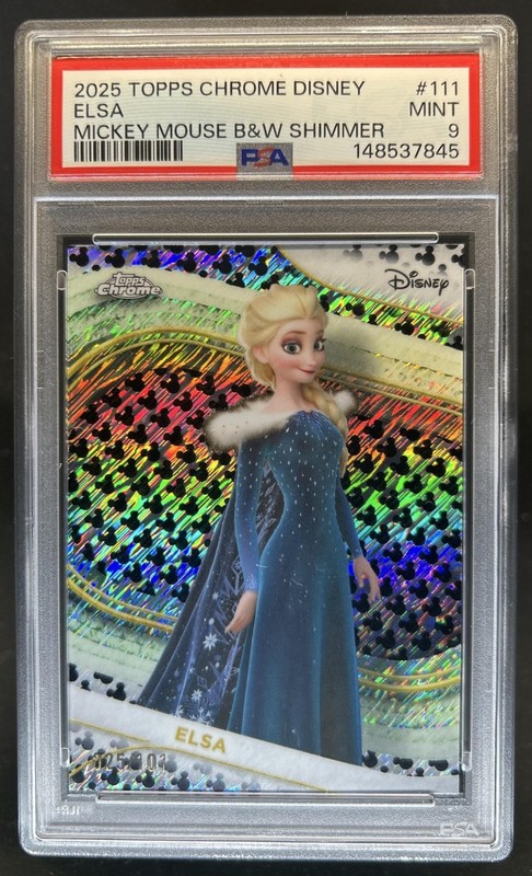 2025 Topps Chrome Disney Elsa Mickey B&W Shimmer Refractor #/101 PSA 9