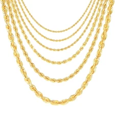 18K Yellow Gold Solid 2mm-6mm Rope Diamond Cut Chain Italian Necklace 16"- 30"