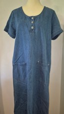 Vintage 90s Falls Creek M Denim Maxi Jumper Dress 100 Cotton Gingham Pockets