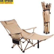 Adjustable Reclining Camping Lounge Chair W/ Removable Footrest  Storage Bag US