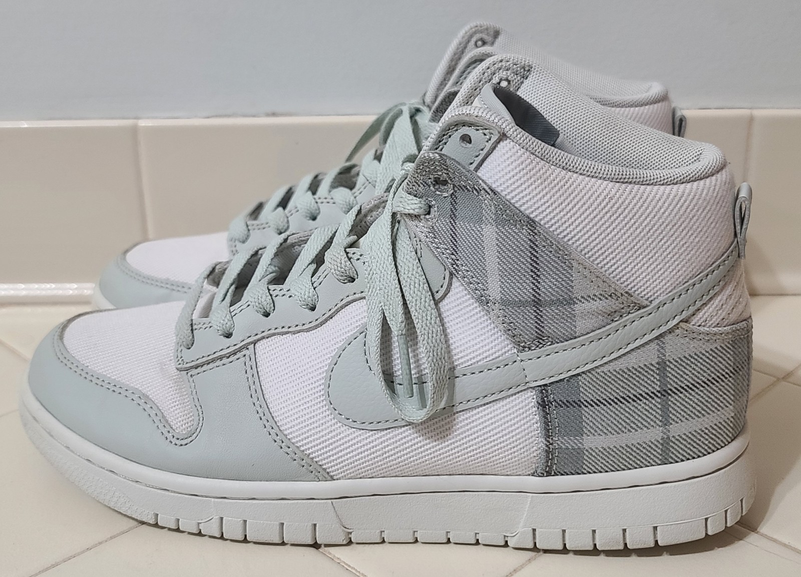 SAOLA Nike Dunk High SE Tartan Plaid Bianco Verde Chiaro Uomo Taglia 7 5