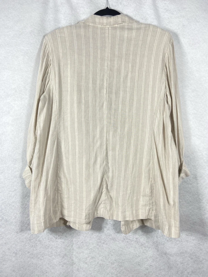 Traje Pantalón Chico’s 2 Piezas Talla 2 EE. UU. 12 Beige Blazer Abierto Mezcla Lino Brillo Rayas Foto 4 de 4