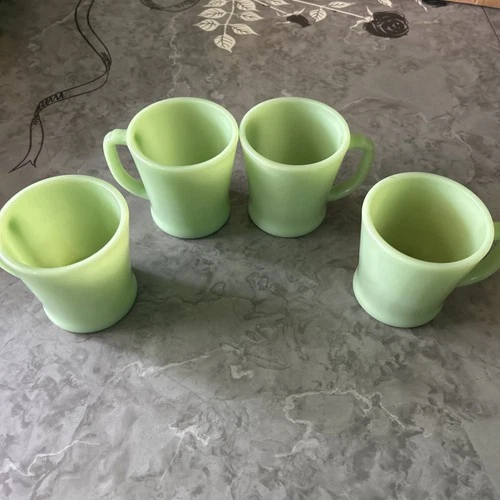 (4) Fire King D Handle Coffee Mugs Jadeite