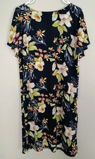 Threadz Australia Women's Dark Blue Floral Flouncy Dress Sheer Flutter Sleeve S