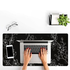 40 90cm Large Cherry Blossom Black  White Sakura Japanese Floral Desk Mat - Ult