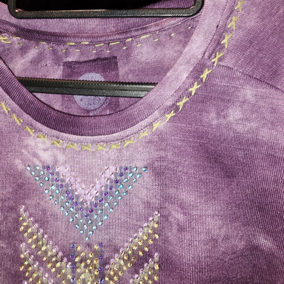DOUBLE D RANCH Sz L фиолетовый галстук краситель длинным рукавом Western богемное рубашка блузка или топ - Изображение 2 из 4