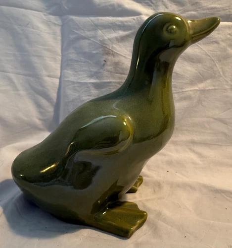 Vintage Ceramic Duck Figurine With Distinctive Green Glaze - 19cm H x 17cm Depth