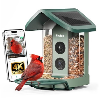 Kiwibit Solar Smart Bird Feeder with Camera, AI Species Green