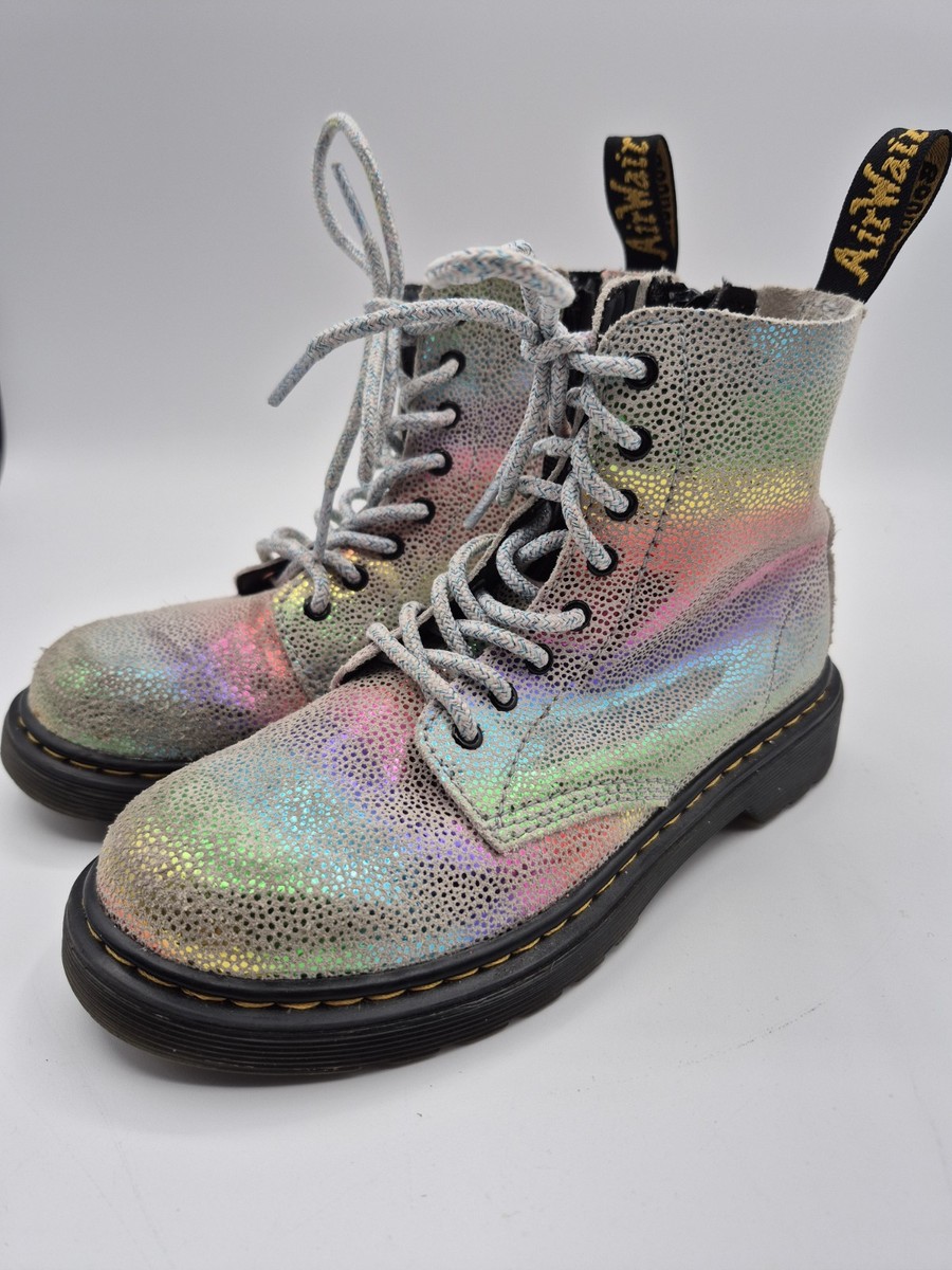 Dr Doc Martens Pascal 1460 J Kid's Size 2 Rainbow Iridescent Boot