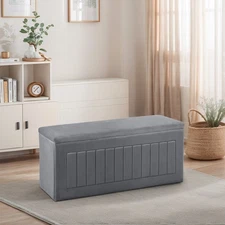 40" Ottoman Upholstered Storage For Bedroom Storage Bench End of Bed Velvet Gray