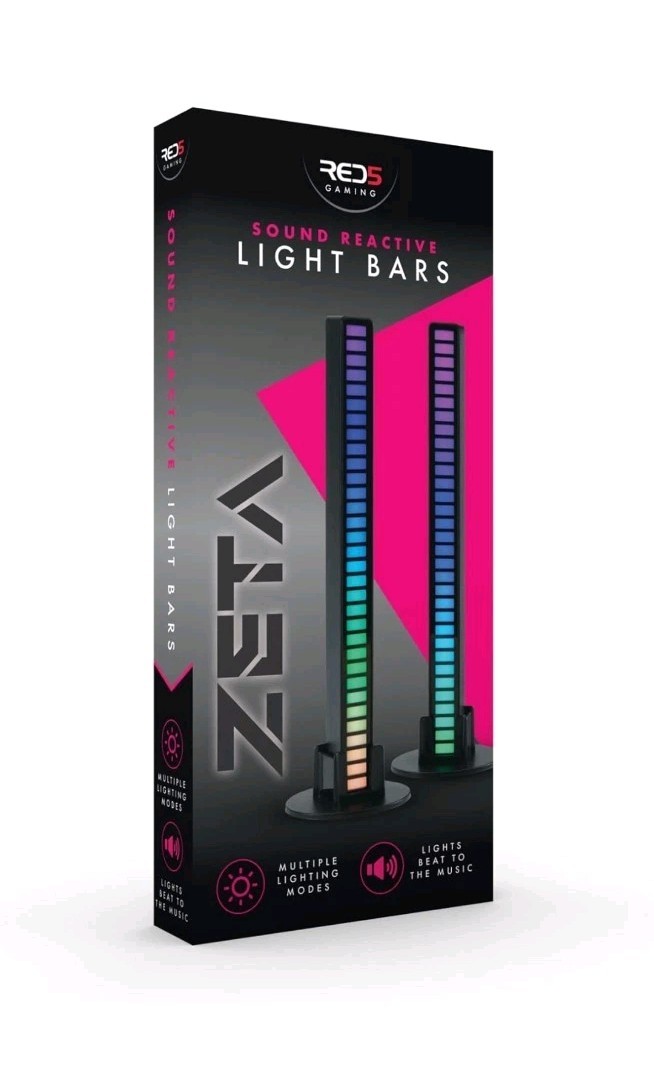 RED5 Zeta Gaming Sound Reactive LED Twin Light Bars, 18cm, Lights To Music, USB