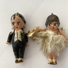 Vintage Celluloid Kewpie Bride Groom Doll Set Cake Topper Japan 1920s