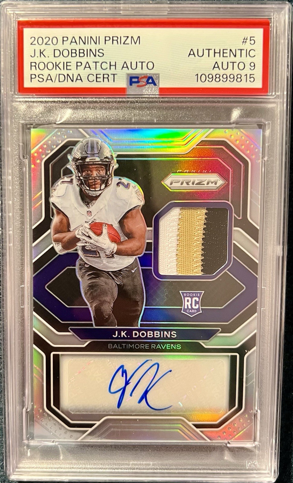 2020 Panini Prizm Ravens 🌟 Rookie Tri-Color Patch Auto🌟JK Dobbins SP 96/99 🔥