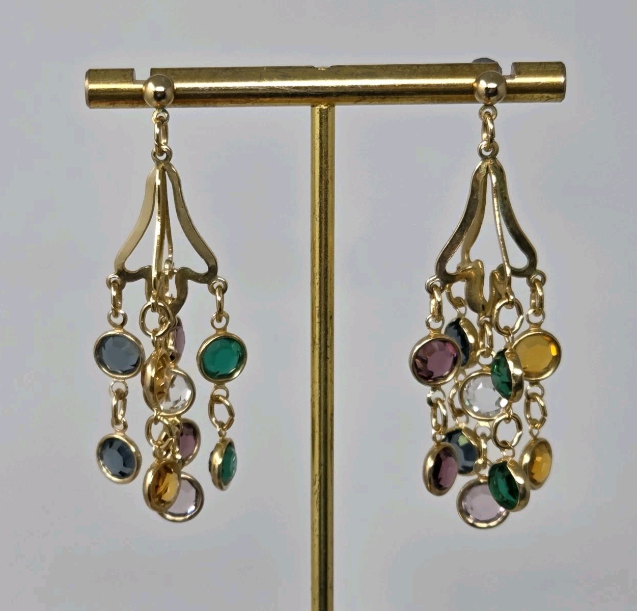 Multicolor Bezel Crystal Dangle Drop Earrings Mul… - image 12