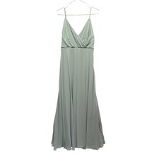 Birdie Grey Maxi Dress V-Neck Chiffon Bridesmaid Formal Pockets Sage Green