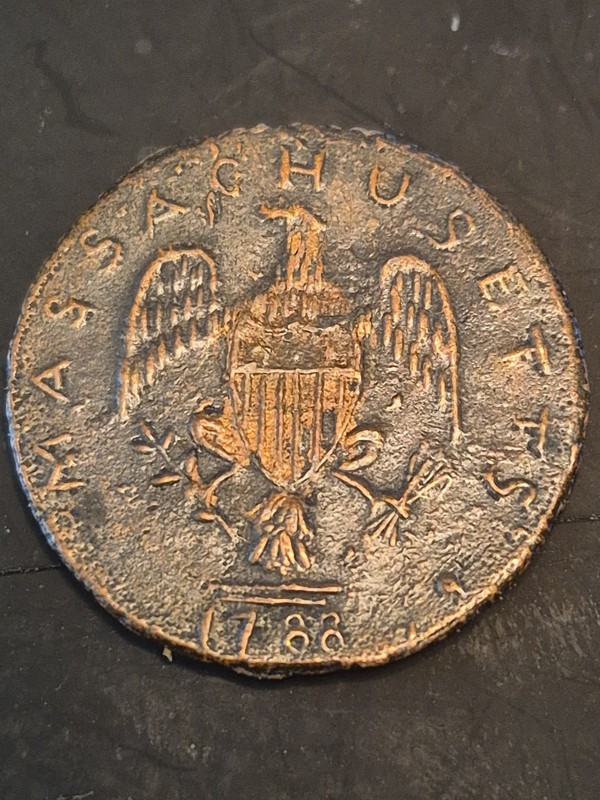 1788 Massachusetts Colonial Copper Ultra RARE Early U.S. Piece 6 GRAMS