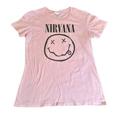 Nirvana Pink T-Shirt Smiley Face Next Level Ladies Large Grunge Rock Band Tee