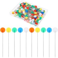 200 PCS Flat Head Sewing Pins Straight Pins with Colored Flower Heads Quilting